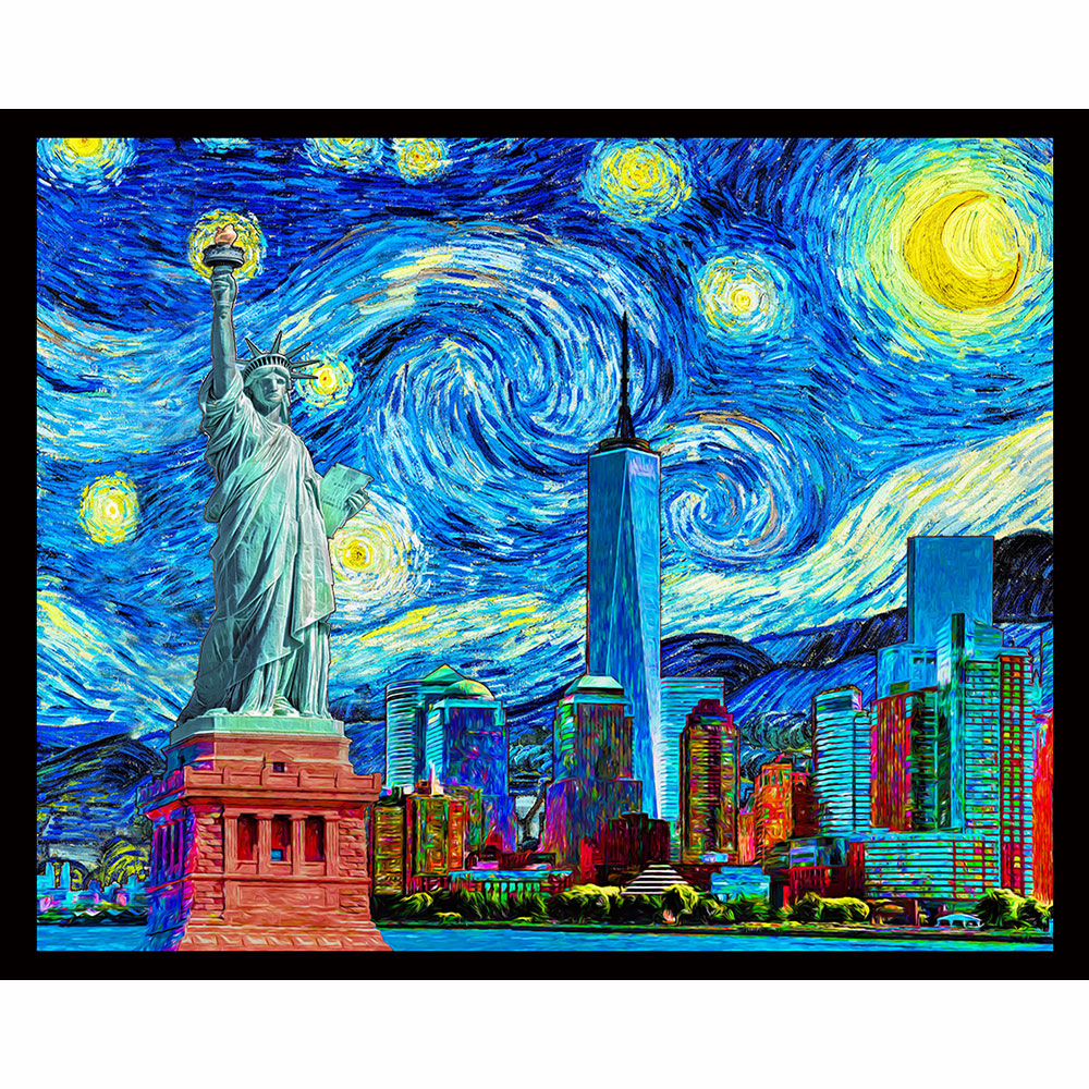 Statue of Liberty Van Gogh Starry Night Lantern Press New York 12x18 Aluminum Wall Sign, Wall Decor Ready to Hang